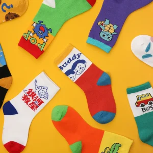 KTS477 Custom Fashion Hip Hop Children’s Kids Combed Cotton Sports Mid Tube Socks Cartoon Animals Pattern Girls Boys Baby Socks