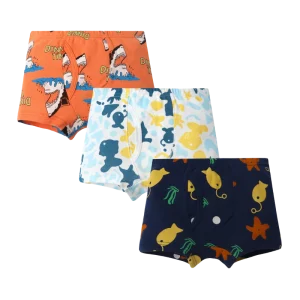 Kid Boy Breathable Cartoon Design 100% Cotton Boxer Briefs Set for Summer 4 Season Use