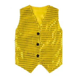 Kid Boy Girl Sleeveless Hip-hop Sequins Stylish Waistcoats Vests for Jazz Dance Party Stage Performance Costume