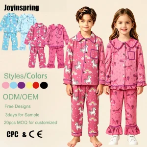 Kid Breathable Casual Kids Sleepwear Girls Ruffle Boy Pajama Set Long Sleeve 2Pcs Set Soft Loungewear