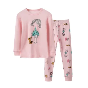 Kid Girl Sleepwear Clothing Sets 100% Cotton Colorful Printed Tight Design