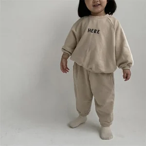 Kids 100% Cotton Oversize Hoodies Set Pullover Tops Baby Boy Sweatshirt Jogger Set Girl Hoodies