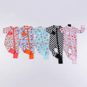 Kids 220/240/260 GSM Bamboo Jumpsuit Girl Pajamas Newborn Baby Girl Sleeper Toddler Bodysuits Double Zipper Romper