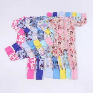 Kids 220 240 260 GSM Bamboo Jumpsuit Girl Pajamas Newborn Baby Girl Sleeper Toddler Bodysuits Double Zipper Romper