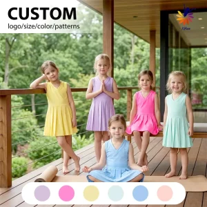 Kids Active Wear Dress V Neck Pleated Skirt with Hidden Shorts Back Zipper Lightweight Non Restrictive Fit