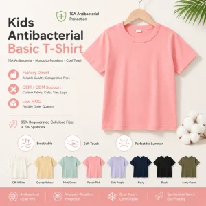 Kids Antibacterial T Shirt Regenerated Cellulose Spandex Boys Girls Summer Cool Touch Mosquito Repellent Tee OEM Factory