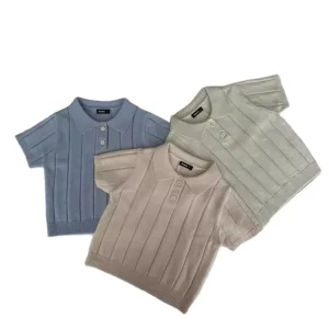 Kids Baby Boys Newborn Knitting T-shirt Short Sleeve Kids Polo Tops Children’s Top Toddler Girl Boy Clothes 3M-4Y