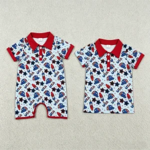 Kids Baby Boys Summer Clothes Patriotic Print Short Sleeve Lapel Neck Boy Polo T Shirt Romper 4th of July Boy Clothing