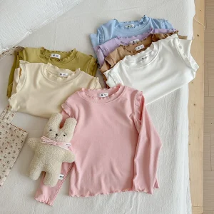 Kids Baby Girl Long Sleeve Tops Toddler Blouse Solid Color Ruffled T Shirts for Girls