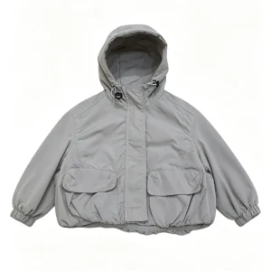 Kids Boy Girl Autumn Blazer Hooded Jacket Windbreaker Zipper Closure Large Pocket Elastic Hem Outerwear OEM