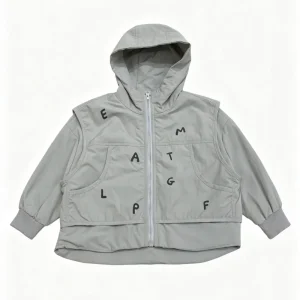 Kids Boy Girl Autumn Hooded Canvas Breathable Blazer Zipper Fake Two Pieces Letter Print Multi Pocket Outerwear OEM