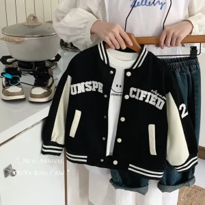 Kids Boys Baseball Jacket Casual Long Sleeve Varsity Coat for Children 2-12Y