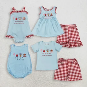 Kids Boys Casual Clothing Sets Short Sleeve County Fair Letters Print Tops Plaid Shorts Toddler Summer Outfit