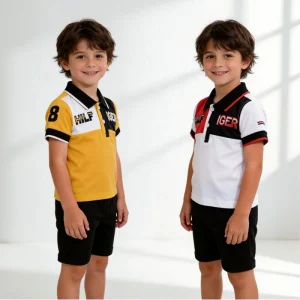 Kids Boys Clothing Set Classic Cotton Pique Polo Shirt Short Sleeve Embroidery Top Collar Preppy Summer School Uniform