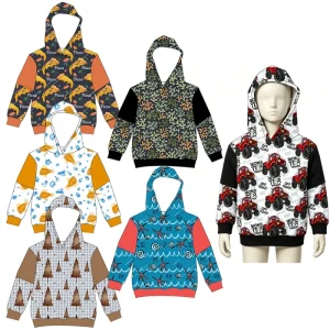 Kids Boys Color Block Hooded Sweatshirt Long Sleeve Streetwear Top Low MOQ Custom Children Stylish Pullover Hoodie