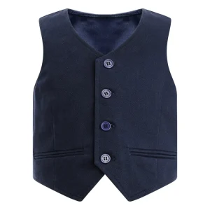Kids Boys Gentlemen Solid Color V Neck Button Down Back Strap Pointed Waistcoat Party Stage Performance Vest