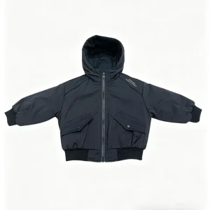 Kids Boys Girls Denim Eco Friendly Windproof Thick Hooded Parkas Jacket Zip Bomber Lantern Sleeve Raglan Shoulder Autumn Winter
