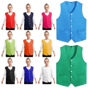 Kids Boys Girls Unisex Button Volunteer Vest Sleeveless Irregular Hem Waistcoat Volunteers Activities Uniform Safety Overalls