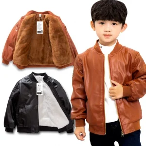 Kids Boys Leather Jacket Design Winter Warm PU Coat