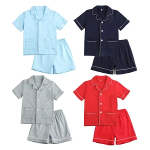 Kids Boys Pajamas Sets for Children Custom Summer Blank Cotton Sleepwear Pyjamas