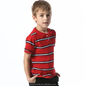 Kids Boys Striped Polo Shirt Short Sleeve Cotton Pique Red/Navy/White Casual School Uniform Tops for Children
