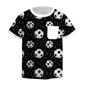 Kids Boys Summer Casual Short Sleeve Soccer Football Print Shirt Soft Stretchy Knitted with Pocket for Active Babys