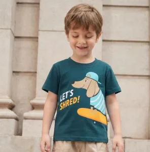 Kids Casual Graphic T Shirt Summer Short Sleeve Cotton Boys Skateboard Dog Print Toddler Crewneck OEM
