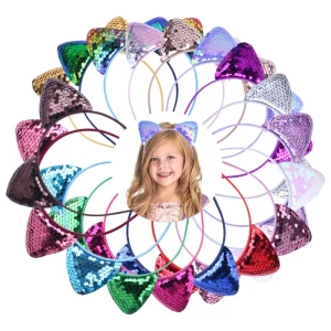 Kids Cat Ears Headband Sequin Cat Hairband for Girls Glitter Cat Ear Headband Adult Hairband Hair Accessories for Birthday