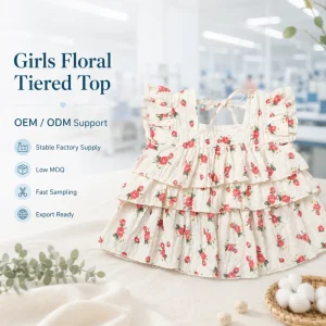 Kids Clothes 100% Cotton Summer Girls Floral Print Sleeveless Blouse Ruffles Square Collar Casual Tops for 2 9Y