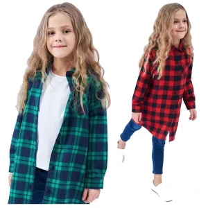 Kids Clothes Autumn Children Long Shirts Dress Long Sleeve Warm Flannel Shirts Girls’ Fleece Plaid Shirt