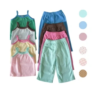 Kids Clothes Sets Sweet Girl Colorblock Ribbed Tank Top and Wide Pants Set for Summer