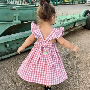 Kids Clothes for Girls Summer Woven Gingham Girls Dresses with Back Bows Flutter Sleeve Party Dress for Toddler Girls
