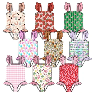 Kids Clothing Custom Printing Ruffle Frill Sleeve Children Bathing Suit Girls One Piece Swimwear