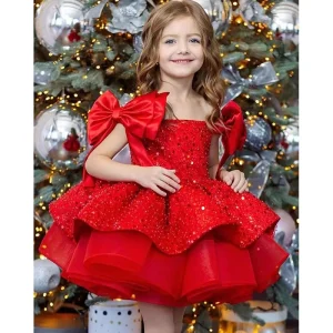 Kids Clothing Princess Girl Dress Kid Ball Gown Teenage Girl Clothing Red Christmas Party Flower Dress for Girls