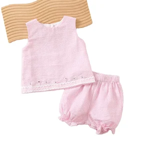 Kids Clothing Sets Girls Summer Pink Striped Sleeveless Top and Shorts Outfit 2 Pieces Toddler Children Clothing Set