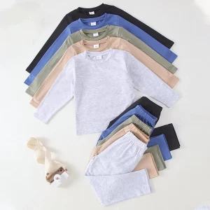 Kids Clothing Spring Solid Custom Printed Long Sleeve Boys Clothes Pant Shirts Sets