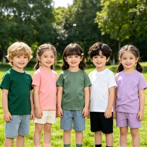 Kids Clothing Summer Boy Girls Casual Knitted Solid T Shirts Breathable Cotton Custom Logo Children Shirts Boy T Shirt