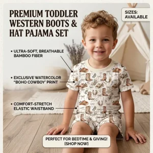 Kids Clothing Western Cowboy Print Toddler Pajama Set Bamboo Fiber Ultra Soft Breathable Short Sleeve Apparel for Boys