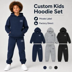 Kids Cotton Fleece Hoodie Jogger Set Custom Logo Toddler Boys Girls 2 Piece Sweatshirt Pants OEM ODM Factory