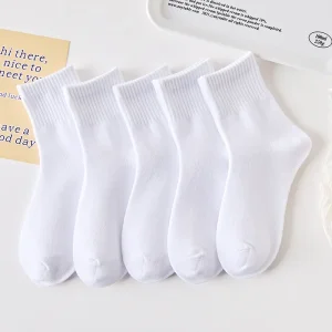 Kids Cotton Mid Calf Socks Thin Breathable Sport Socks for Boys Girls School White Crew Socks Unisex