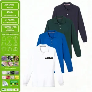 Kids Custom Logo Pique Cotton Golf Embroidered Polo T Shirts School Uniform Long Sleeve for Boys and Girls Casual Sports Wear