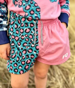 Kids Custom Pastel Leopard Footy Shorts Camping Trip Country Chic Clothing Country Club Style Aussie Country Girl Farmwear Au