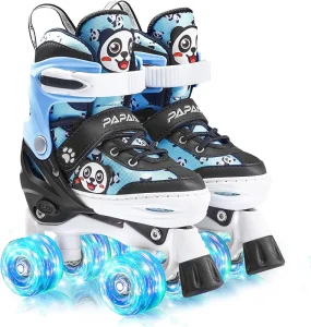 Kids Cute Cartoon Adjustable Roller Skates 82A PU Light up Wheels Quad Roller Skates for Outdoor Sports Boys Girls Child