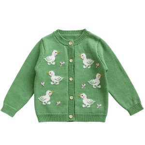 Kids Duck Embroidered Knitted Cardigan Children Girls Sweater