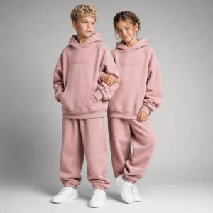 Kids Dusty Pink Cozy Fleece Oversize Hoodie Jogger Outfit Boys Girls Two Piece Tracksuit Custom Embroidery OEM ODM