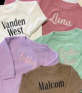 Kids Embroidered Personalized Name 100% Cotton Breathable Pullover Sweater for Boys Girls Custom Monogram Toddler