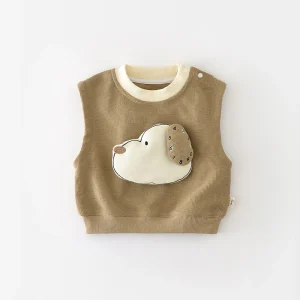 Kids Fashionable Cartoon Vest Boys Girls Waistcoat with Dog Head Decoration Sleeveless Baby Wear