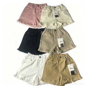Kids Frayed Hem Denim Shorts Girls Elastic Waist Casual Summer Shorts for Children outdoor activities or school