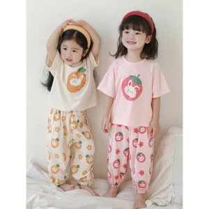 Kids Girl Summer Cute Pajama Set Custom Baby Cartoon Loose Breathable Sleepwear Airy Materials Children Clothes Set