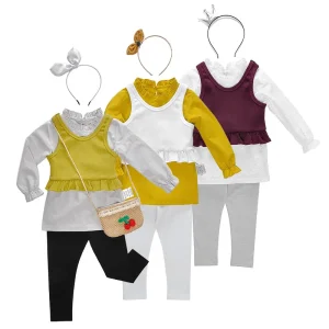 Kids Girls Boutique Cotton Solid Color Two Piece Clothing Set